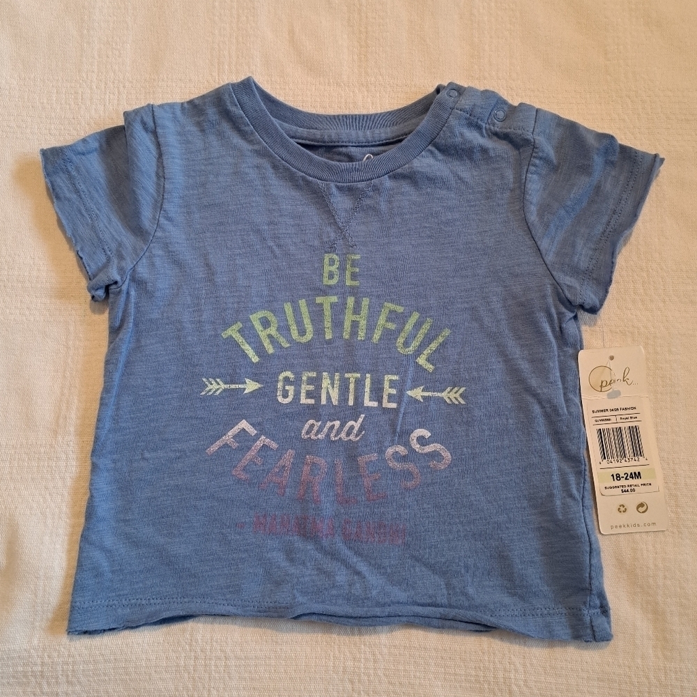 Peek girls or boys size 18-24 months blue short sleeve shirt, NWT
